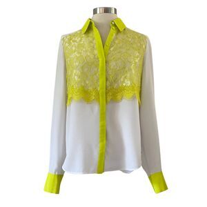 Prabal Gurung for Target Button Down Blouse White Yellow Lace XS